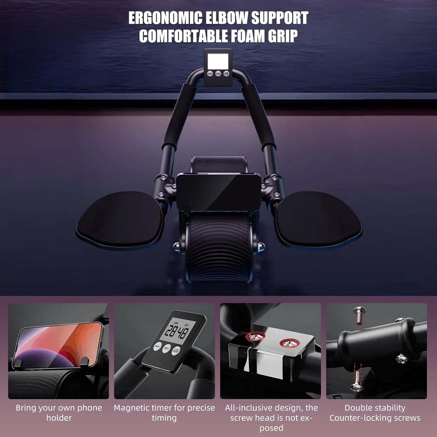 Elbow Support Automatic Rebound Abdominal Wheel,Ab Roller for Abdominal Exercise Machine,Dolly Core Strengthening Trainer Fitness Belly Training Ab Roller